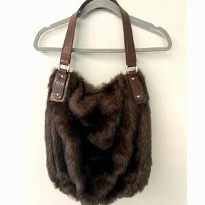 Vintage Bath & Body Works Brown Faux Fur Bucket Shoulder Bag